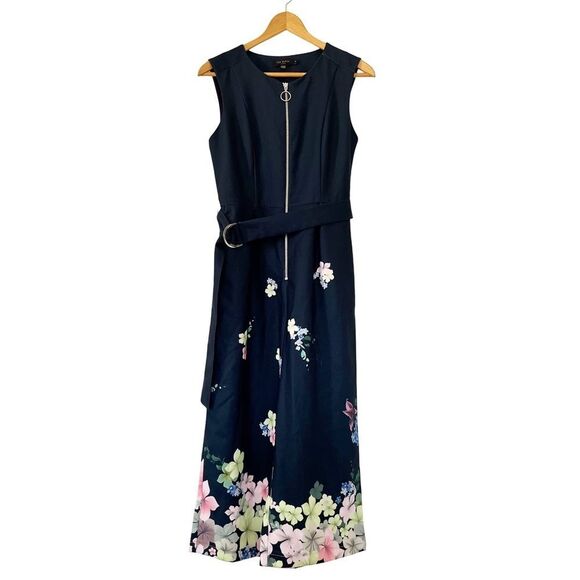 Ted Baker Navy Cosetee Pergola Print Cropped Belted Jumpsuit - Picture 2 of 16